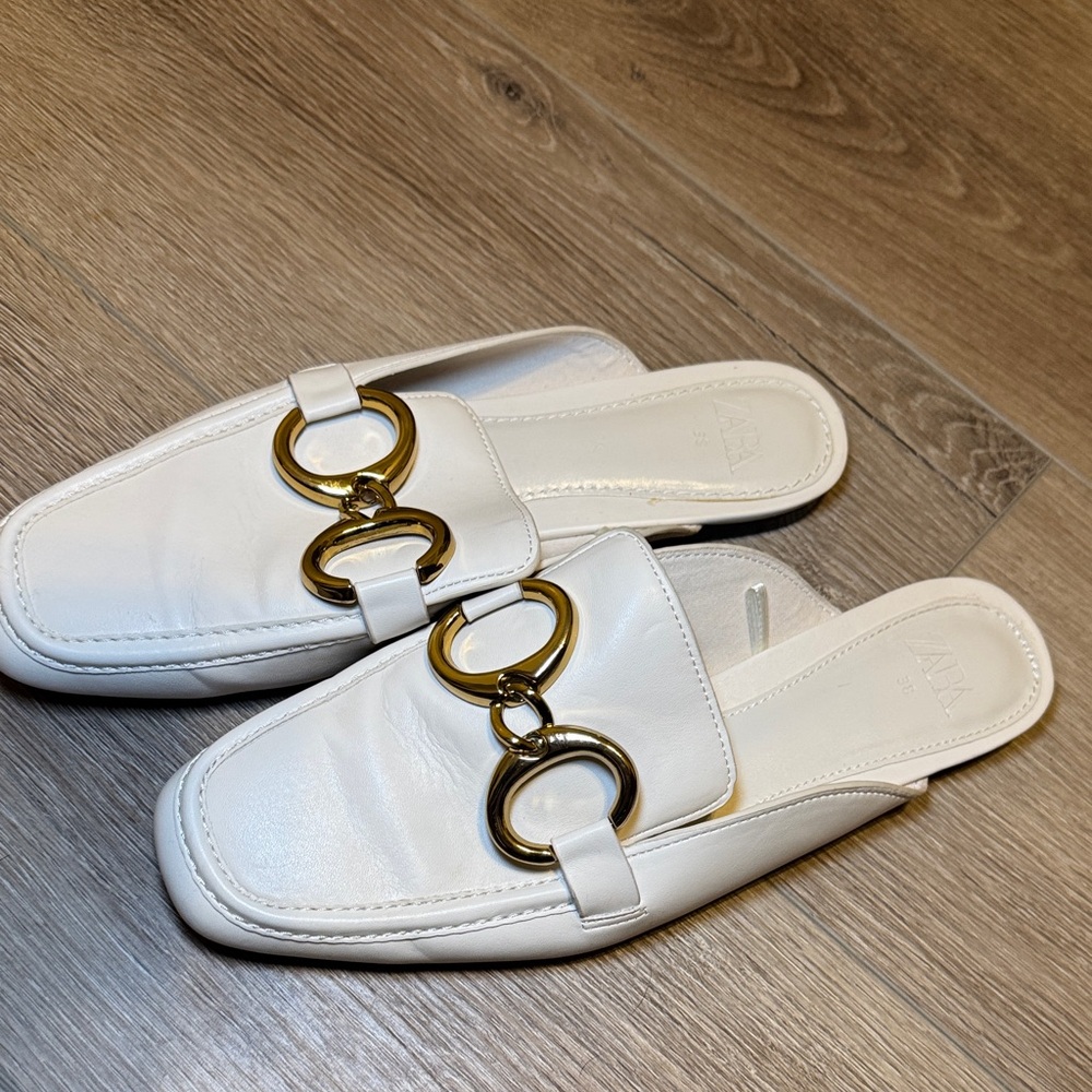 Zara White Slip-On Loafers